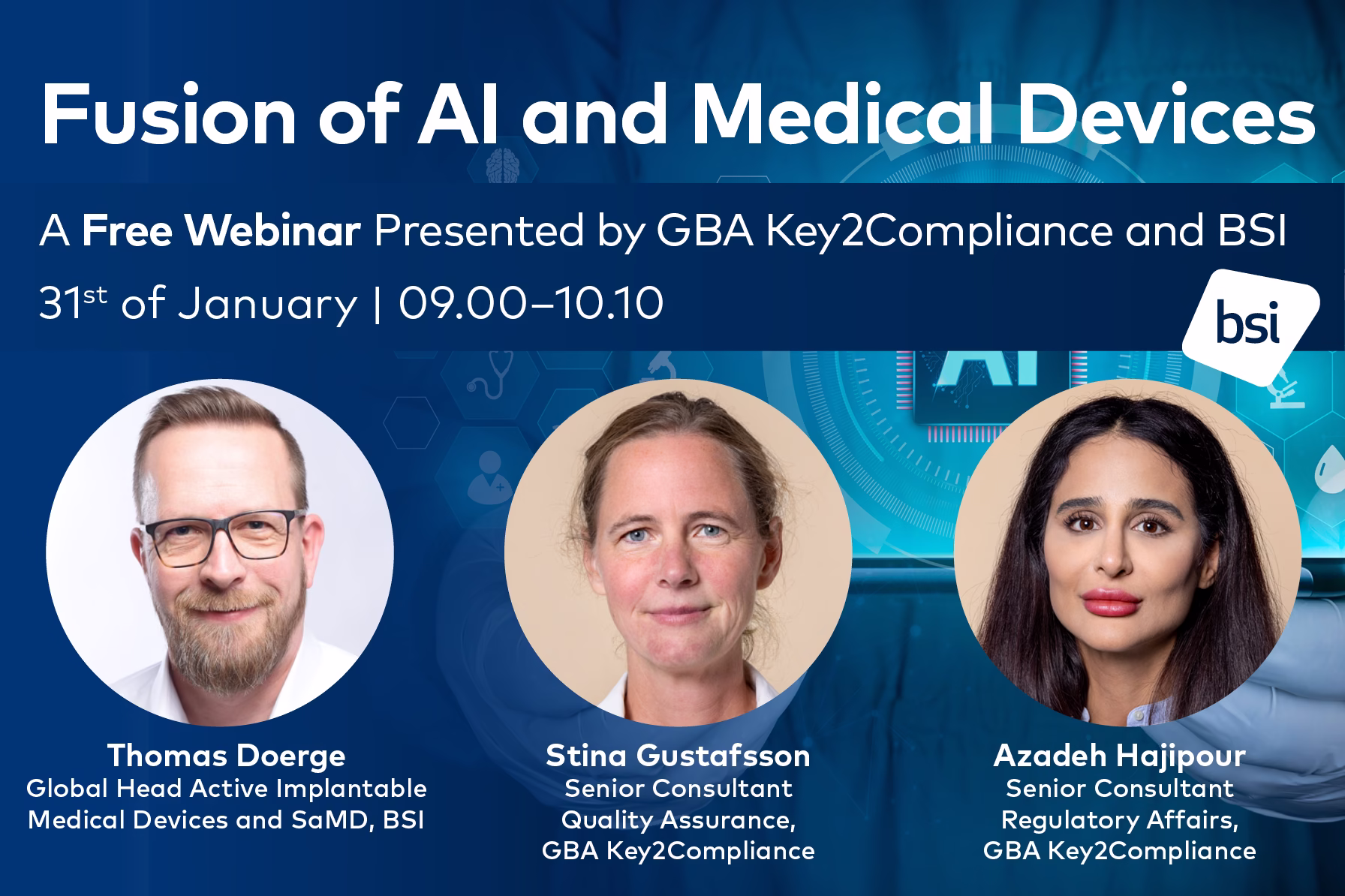 Fusion of AI and Medical Devices, Free webinar by GBA Key2Compliance and BSI, January 31st