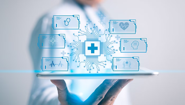 Tablet computer with medical icons