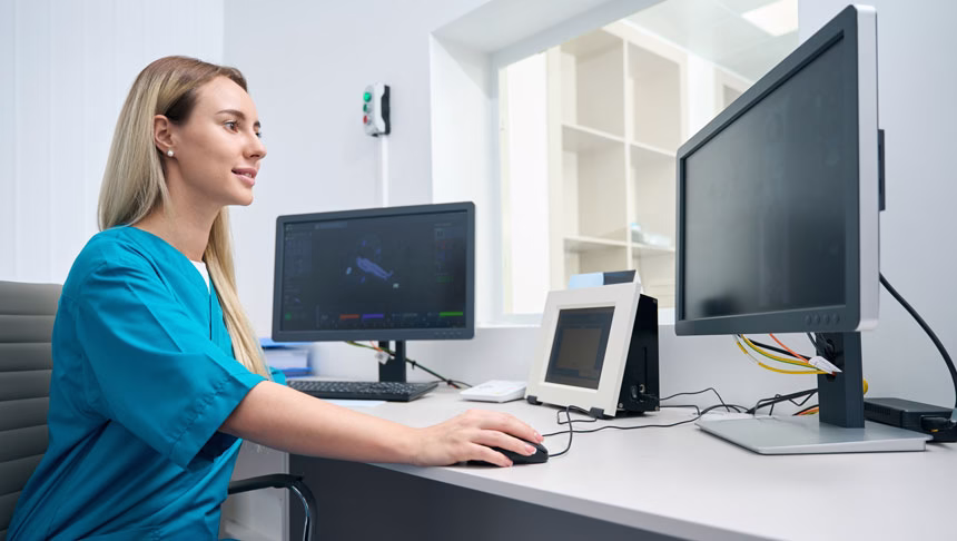 Nurse working at computer