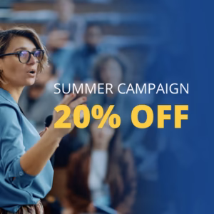 Woman teaching and text with summer campaign 20% off